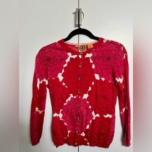 TORY BURCH- Red and Pink Floral Print Cardigan (XS)